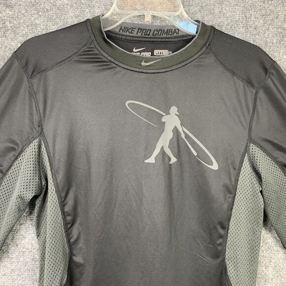 Nike ProCombat Long Sleeve Top Men Small Fitted Dri Fit Gray Baseball - Picture 2 of 12